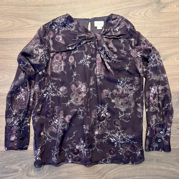 Grey by Jason WU Winter Floral Knot Blouse Silk Embroidery Purple Silver 2 / XS - Picture 6 of 8